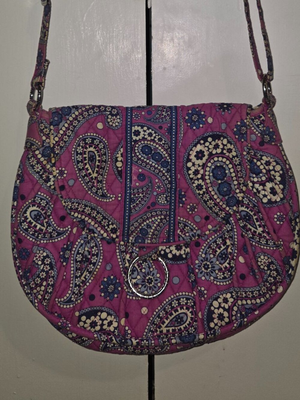 Vera Bradley Saddle Crossbody Bag Pink Paisley Quilted Flap